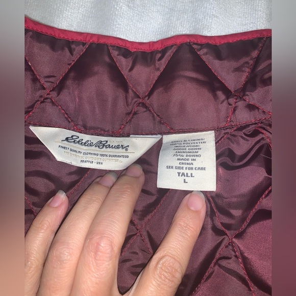 Eddie Bauer Red Quilted Puffer coat Packable goose down 550 fill large tall - Picture 6 of 7